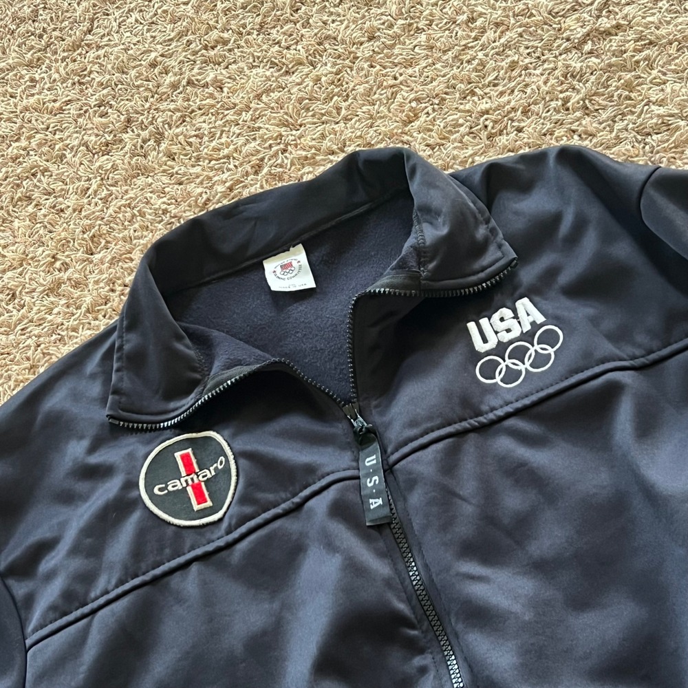 Vintage USA Olympic Committee Camaro Track Jacket Black Full Zip XXL Made in USA